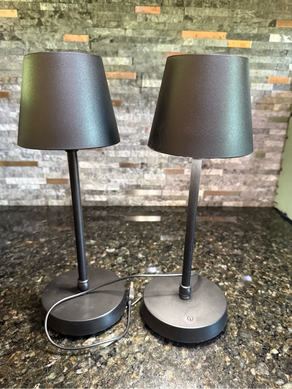 QVC Rechargeable Pair of Modern Black Metal Table Lamps
